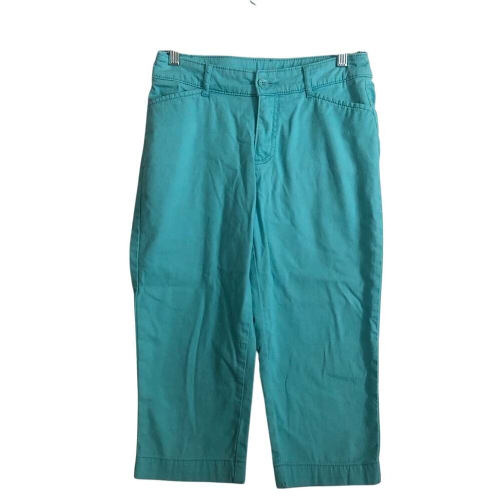 St Johns Bay Aqua Sail Turquoise Blue Denim Mid Rise Fit Cropped Capri Pants 4